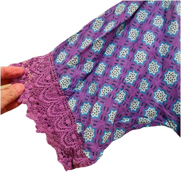 KALYPSO 7 Blue and Purple Boho Embroidered Tasseled Shirt Sz S - Picture 4 of 8